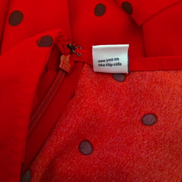 Old Navy Dress Babydoll Red W/ Black Polka Dot 3/4 Bell Sleeve Below Knee EUC XL - Picture 7 of 8
